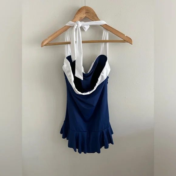 NWT Ralph Lauren Bel Air Skirted one piece blue and white swimsuit size 12 - Picture 6 of 7